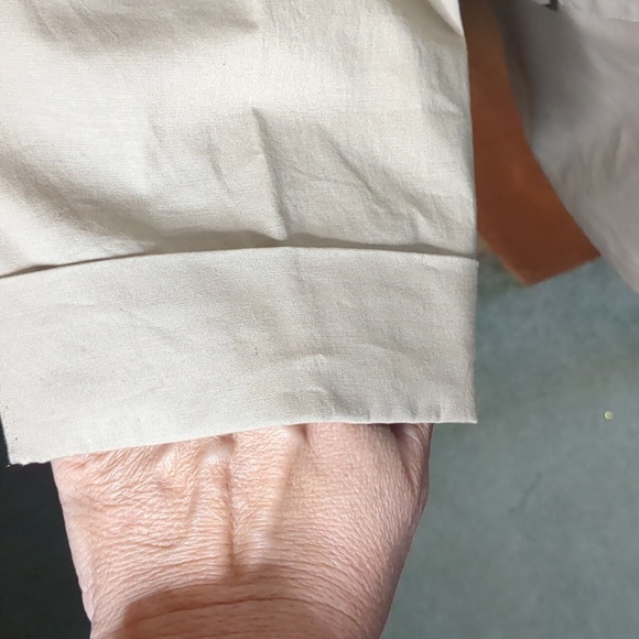 MEXX* 3/4 sleeve faux wrap front side buckle 2pkt side zip access khaki blouse - Picture 4 of 16